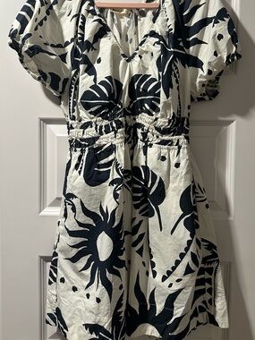 Marine Layer Navy & White Floral Smocked Waist Dress